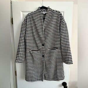Black and White Houndstooth Trench Coat
